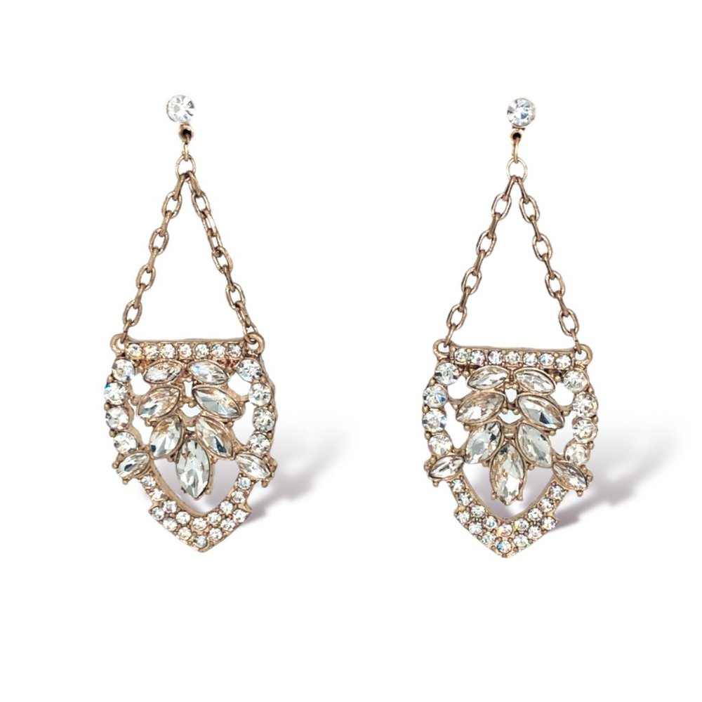 NEW Badgley Mischka Earrings Gold Chain Crystal Chandelier Wedding Jewelry